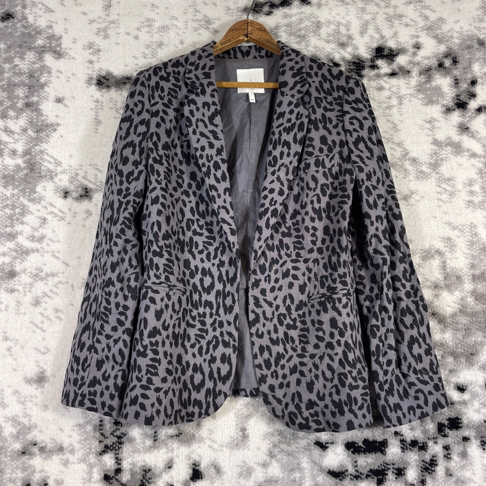 Joie Blazer Womens Size 4 100% Linen Gray Animal Print Hippie Knit Summer